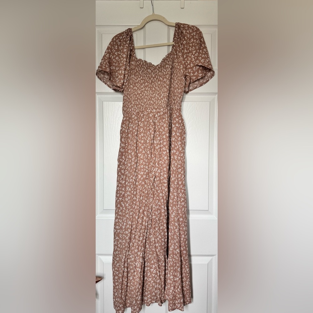 PinkBlush Maternity Blush Floral Smocked Maternity Midi Maxi Dress Square Neck - Picture 3 of 4
